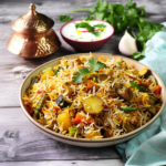 Buntes Gemüse-Biryani Vegetarisches Reisgericht mit orientalischen Gewürzen