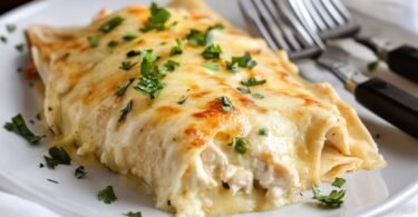 Cremige Hähnchen-Enchiladas mit Käsesoße