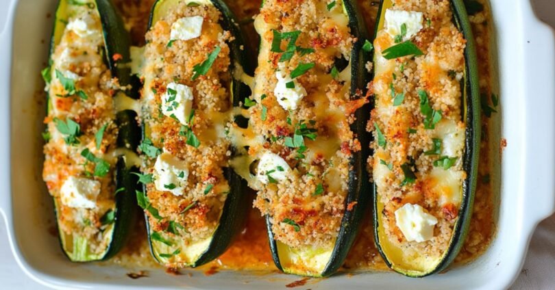 Gefüllte Zucchini mit Feta und Couscous Vegetarisches Rezept für den Sommerabend