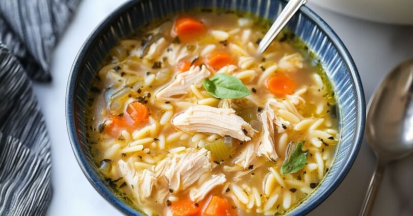 Schnelle Hähnchen-Orzo-Suppe