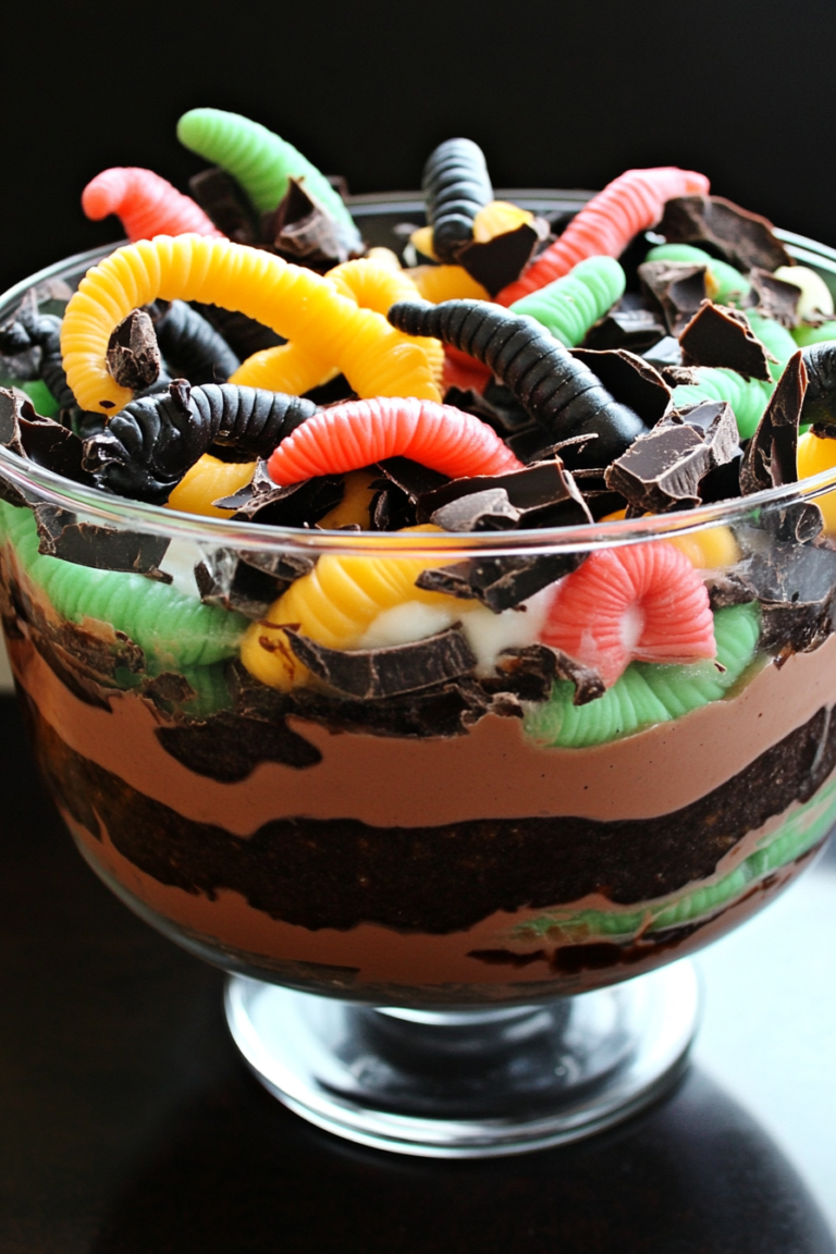 Halloween Schokoladenpudding-Trifle mit Würmern