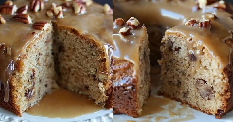 Apfel-Pekannuss-Kuchen mit Karamellglasur