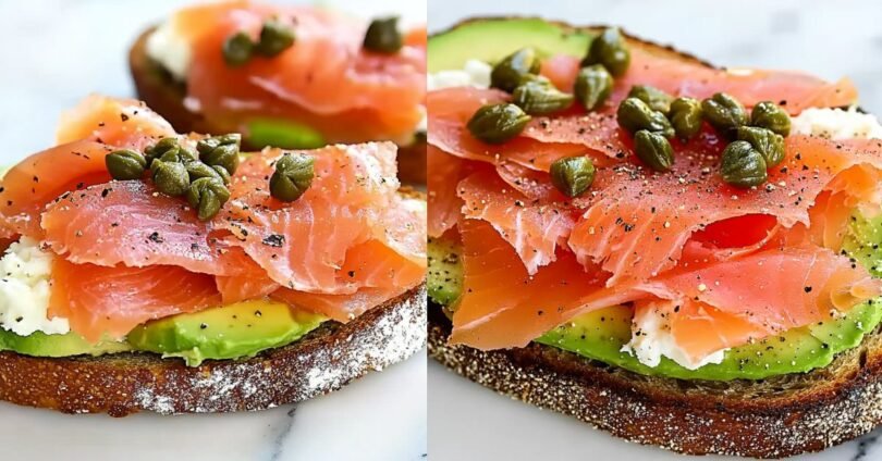 Avocado Toast mit Räucherlachs, Ziegenkäse und Kapern