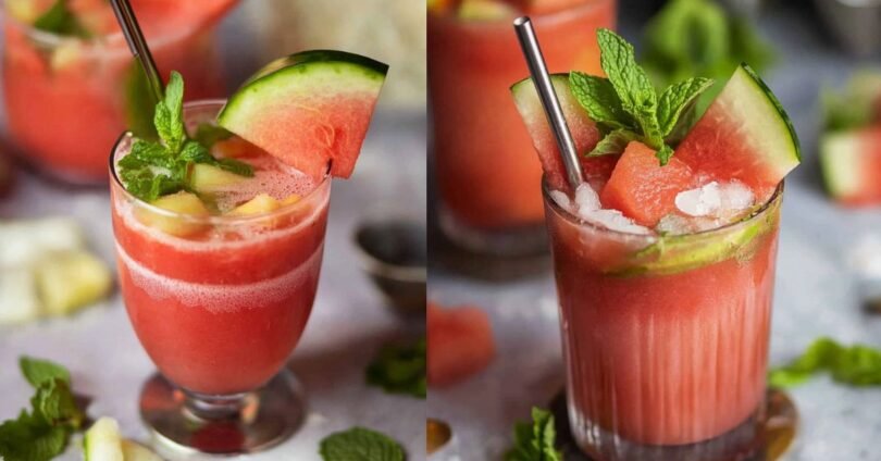 Erfrischender Wassermelonen-Minz-Cocktail mit Salz