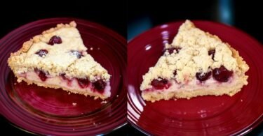 Einfacher Streusel-Pudding-Kuchen mit Kirschen